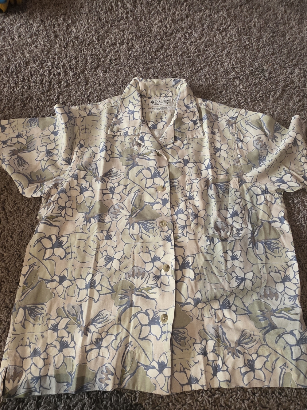Columbia Floral Short-Sleeve Button Shirt - Cream & Sage